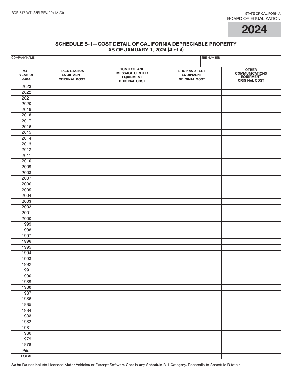 Form BOE-517-WT Property Statement - Wireless Telephone and Radio Common Carriers - California, Page 9