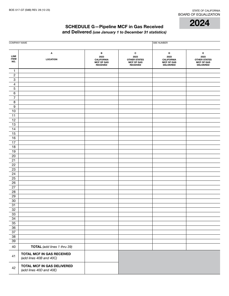 Form BOE-517-GT Property Statement - Gas Transmission Companies - California, Page 16