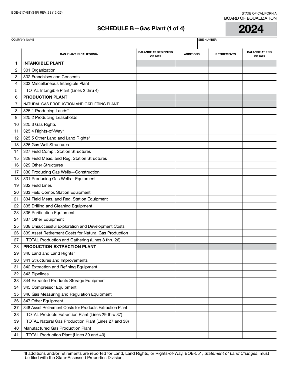 Form BOE-517-GT Property Statement - Gas Transmission Companies - California, Page 7