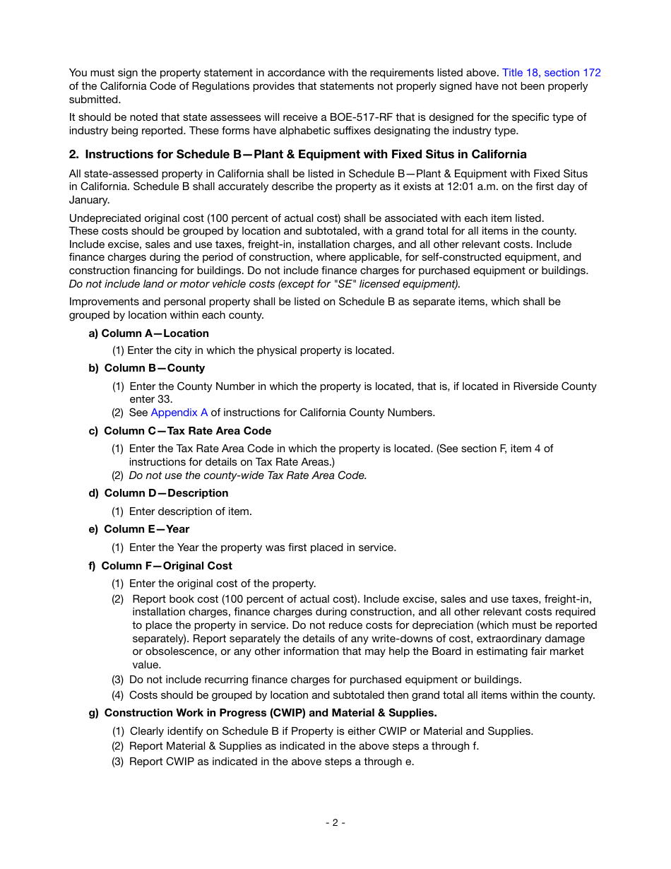 Instructions for Reporting State-Assessed Property - Railcar Maintenance Facilities - California, Page 5