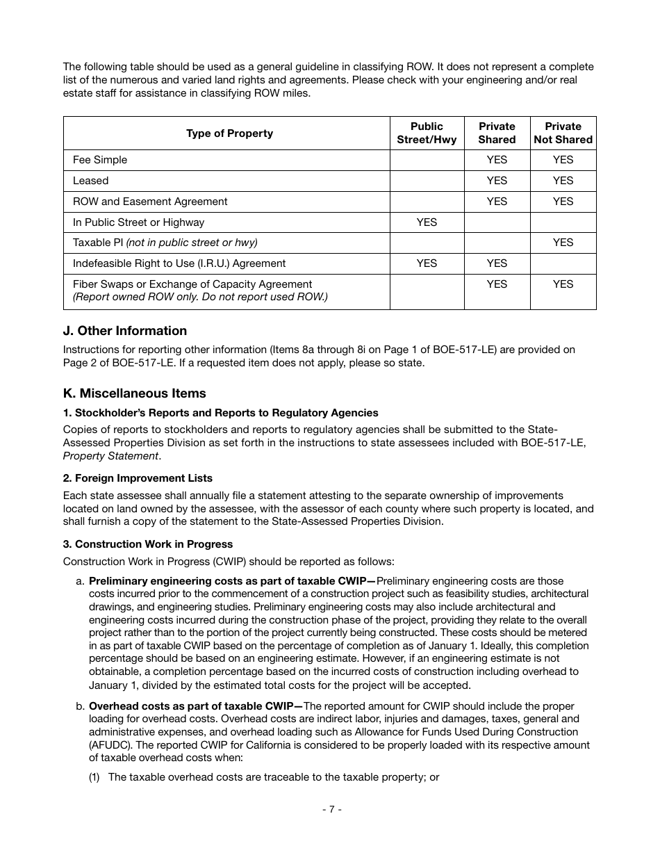 Instructions for Reporting State-Assessed Property - Telephone Companies-Local Exchange Carriers - California, Page 10