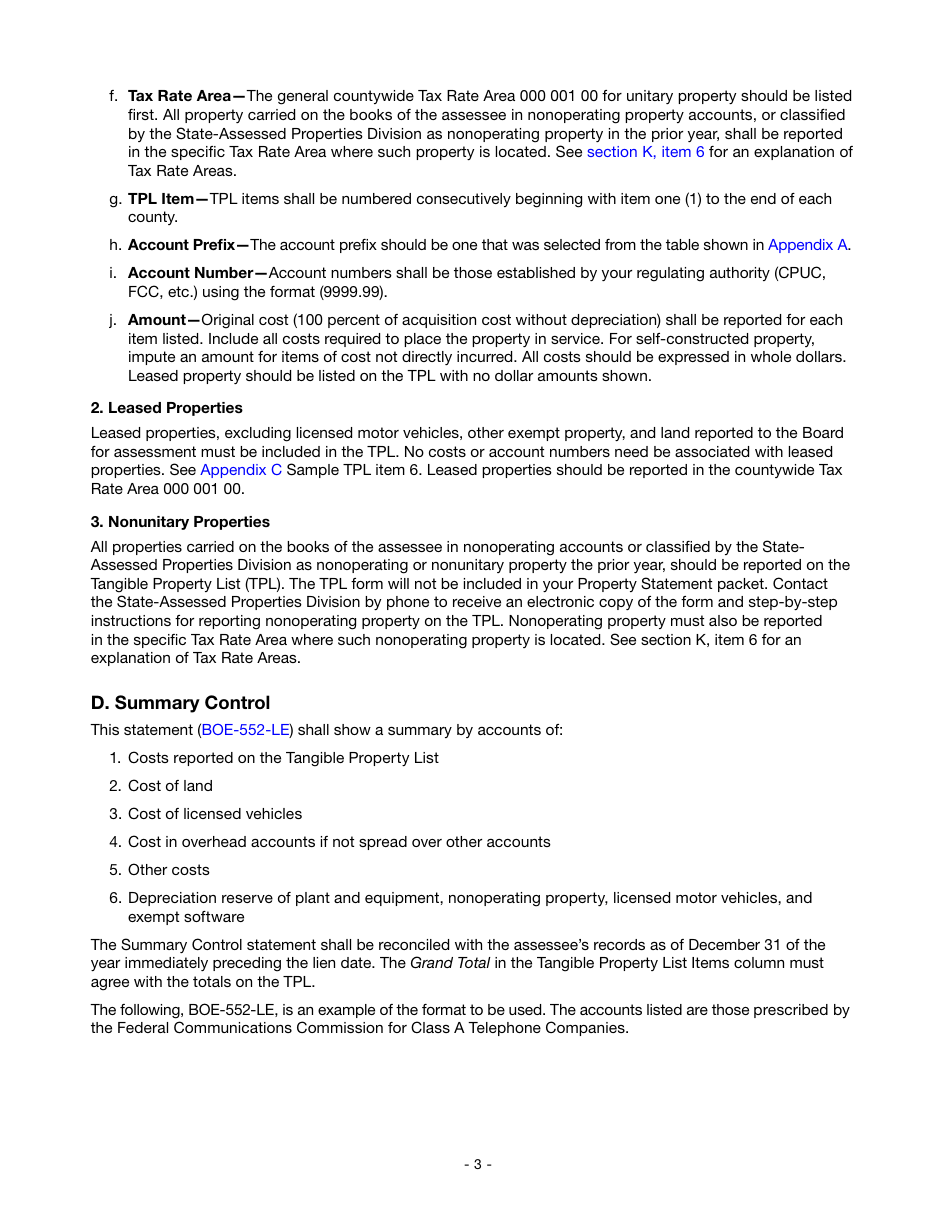 Instructions for Reporting State-Assessed Property - Telephone Companies-Local Exchange Carriers - California, Page 6