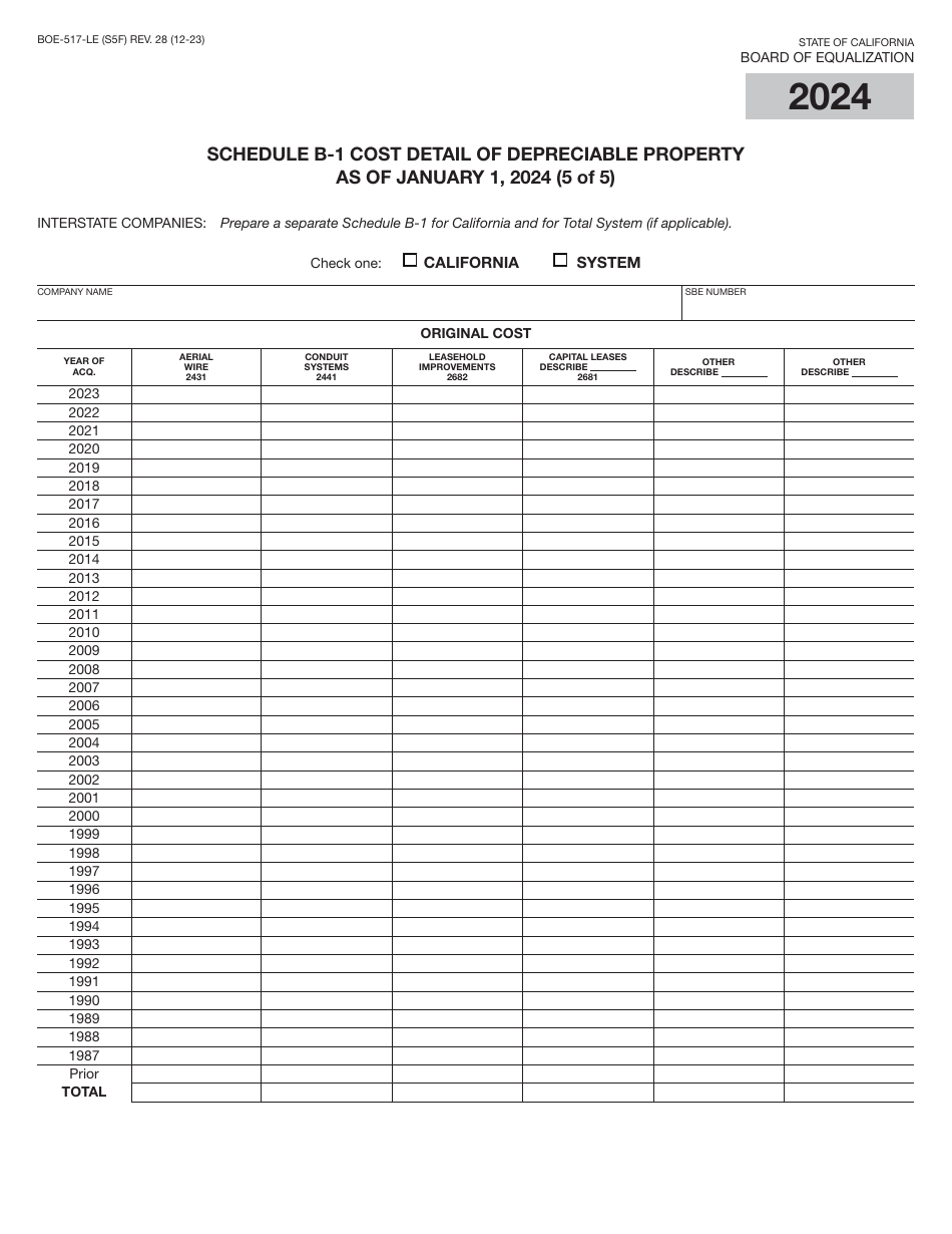 Form BOE-517-LE Property Statement - Local Exchange Telephone Companies - California, Page 9