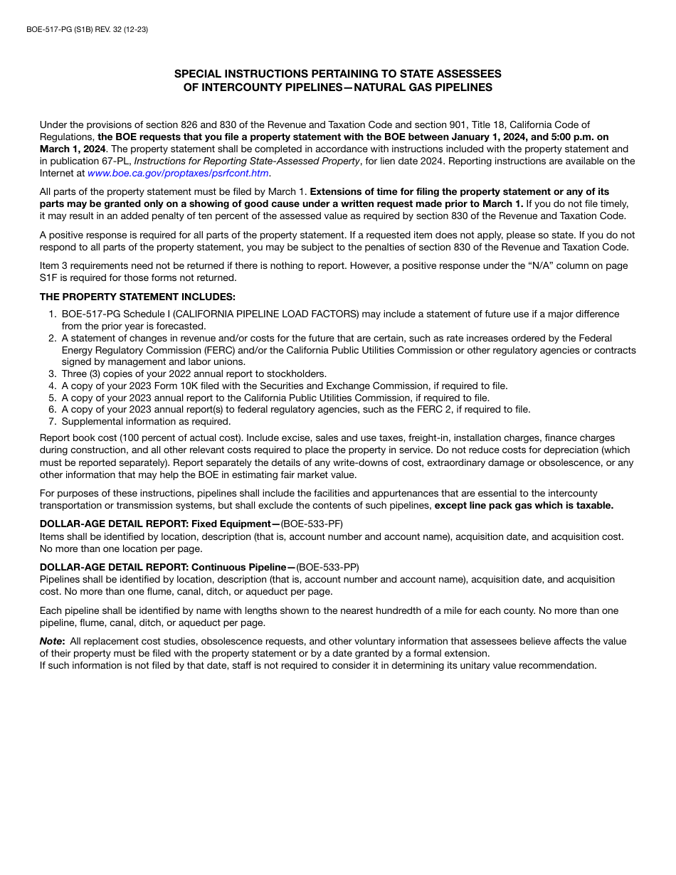 Form BOE-517-PG Property Statement - Intercounty Pipelines - Natural Gas Pipelines - California, Page 2