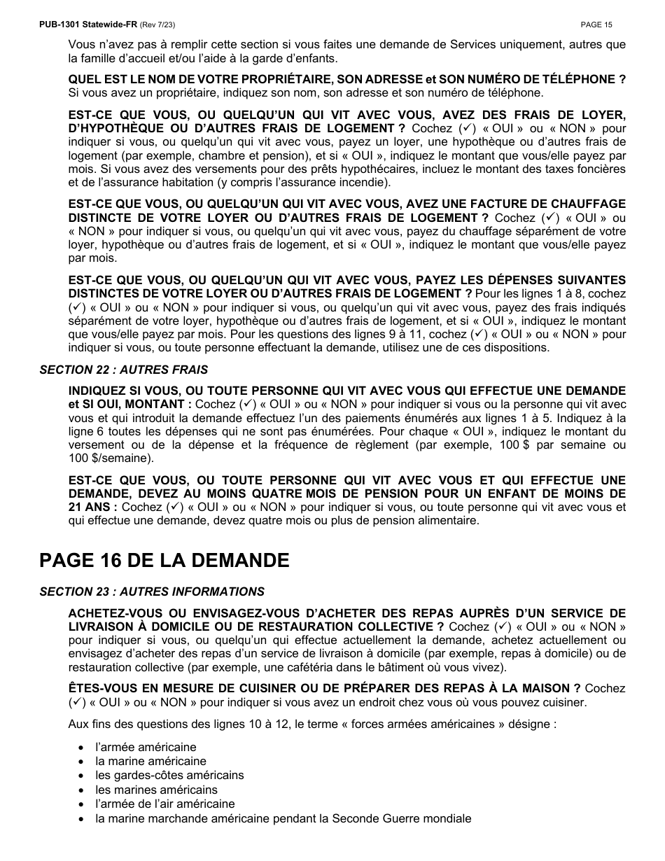 Instructions for Form LDSS-2921 New York State Application for Certain Benefits and Services - New York (French), Page 16