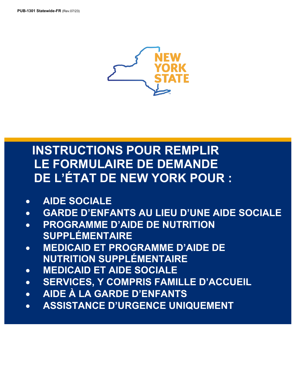 Instructions for Form LDSS-2921 New York State Application for Certain Benefits and Services - New York (French), Page 1