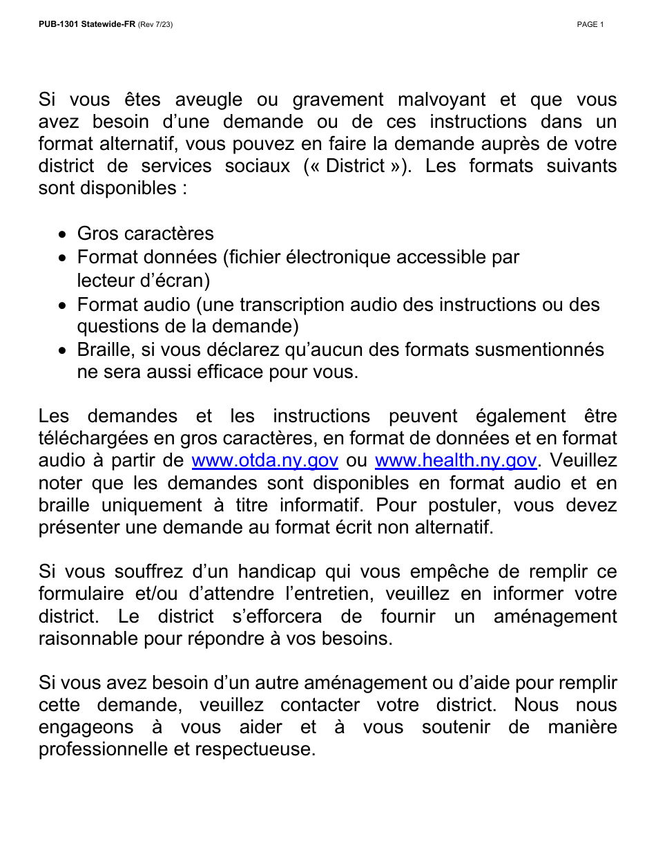 Instructions for Form LDSS-2921 New York State Application for Certain Benefits and Services - New York (French), Page 2