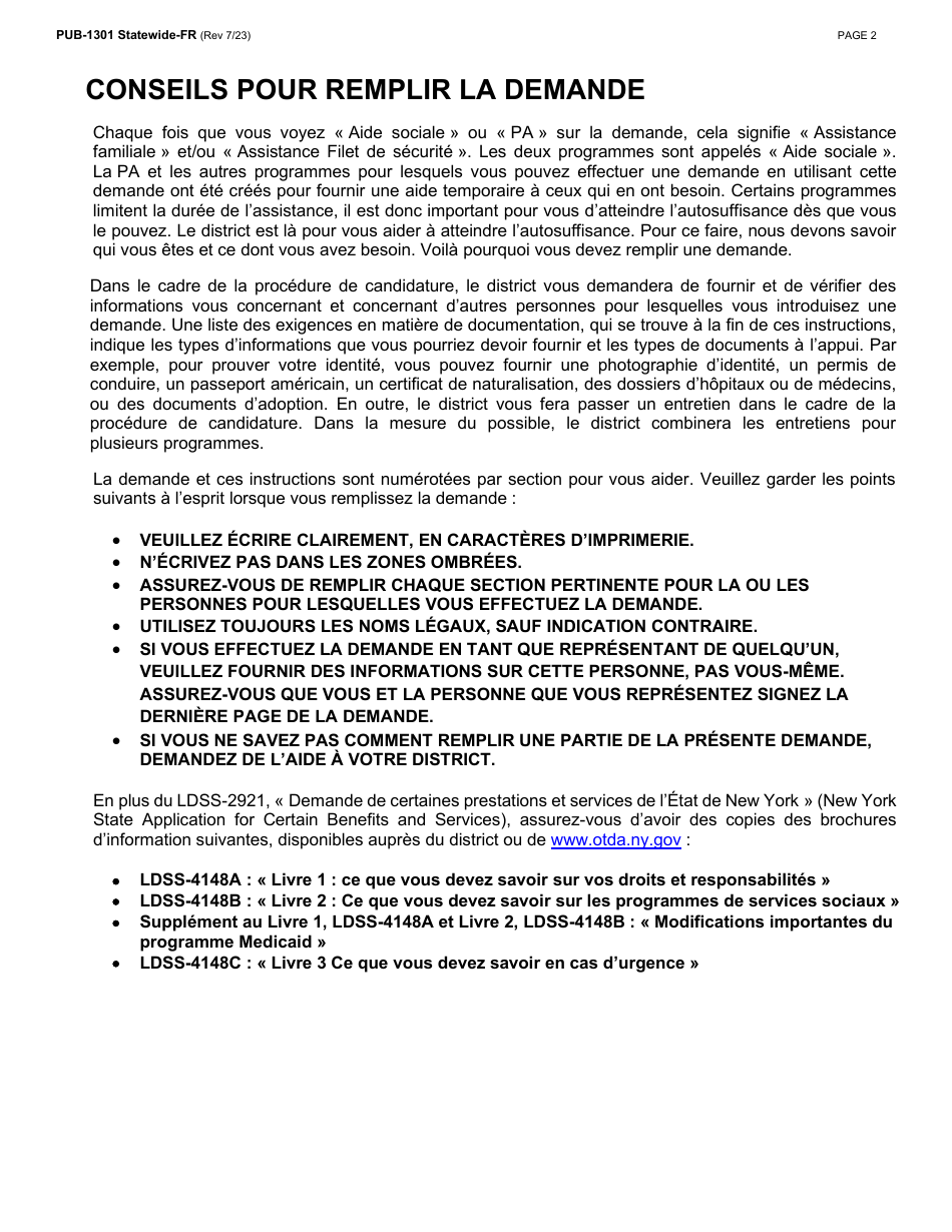 Instructions for Form LDSS-2921 New York State Application for Certain Benefits and Services - New York (French), Page 3