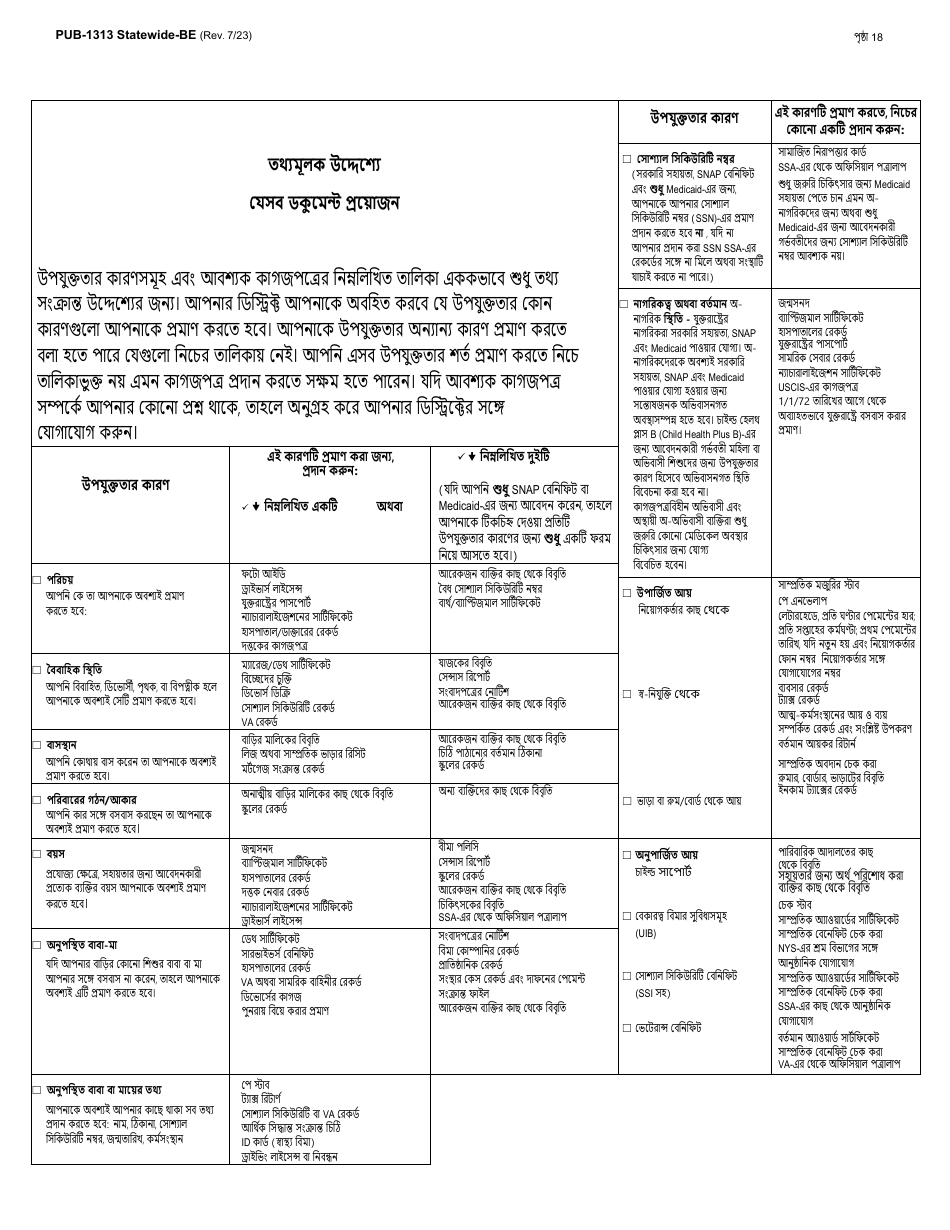 Instructions for Form LDSS-3174 New York State Recertification Form for Certain Benefits and Services - New York (Bengali), Page 19