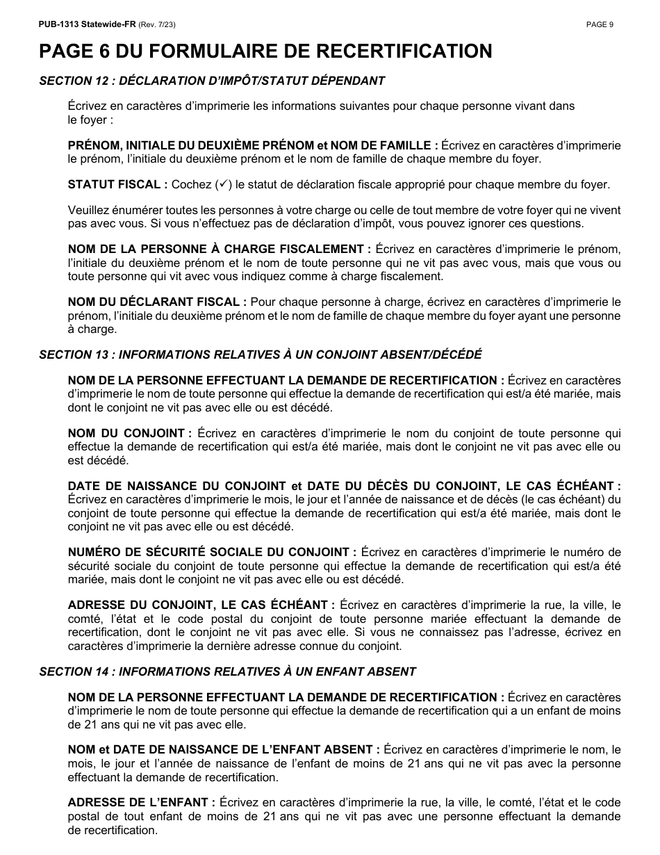 Instructions for Form LDSS-3174 New York State Recertification Form for Certain Benefits and Services - New York (French), Page 10