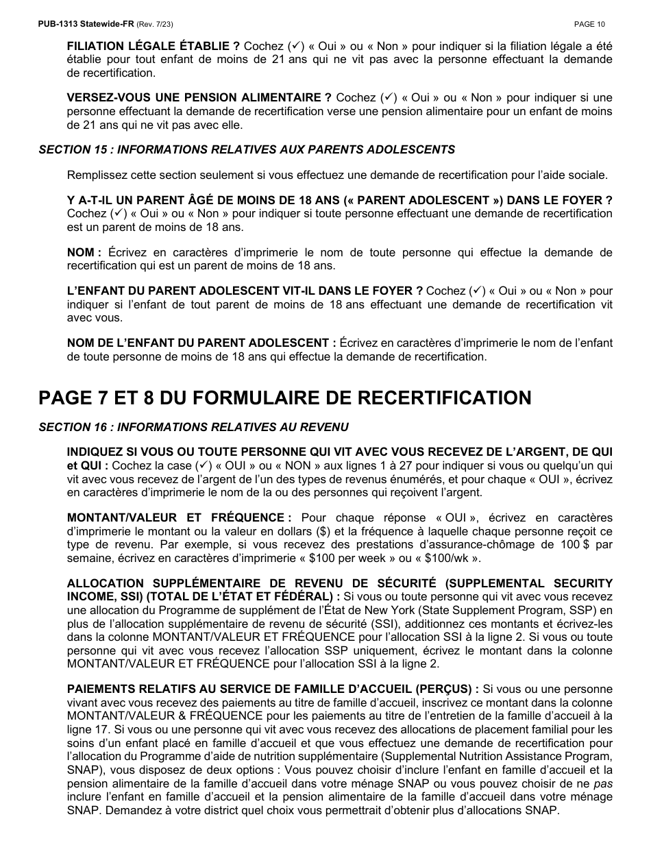 Instructions for Form LDSS-3174 New York State Recertification Form for Certain Benefits and Services - New York (French), Page 11