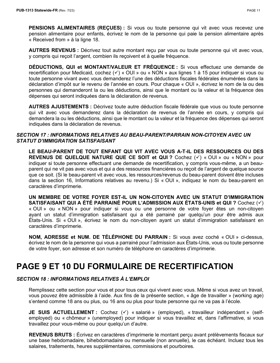Instructions for Form LDSS-3174 New York State Recertification Form for Certain Benefits and Services - New York (French), Page 12