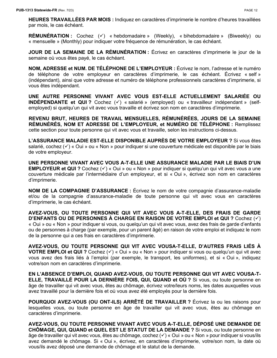 Instructions for Form LDSS-3174 New York State Recertification Form for Certain Benefits and Services - New York (French), Page 13