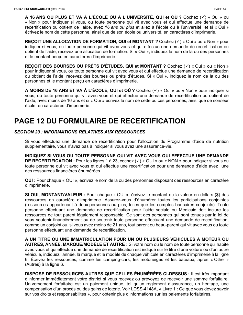 Instructions for Form LDSS-3174 New York State Recertification Form for Certain Benefits and Services - New York (French), Page 15