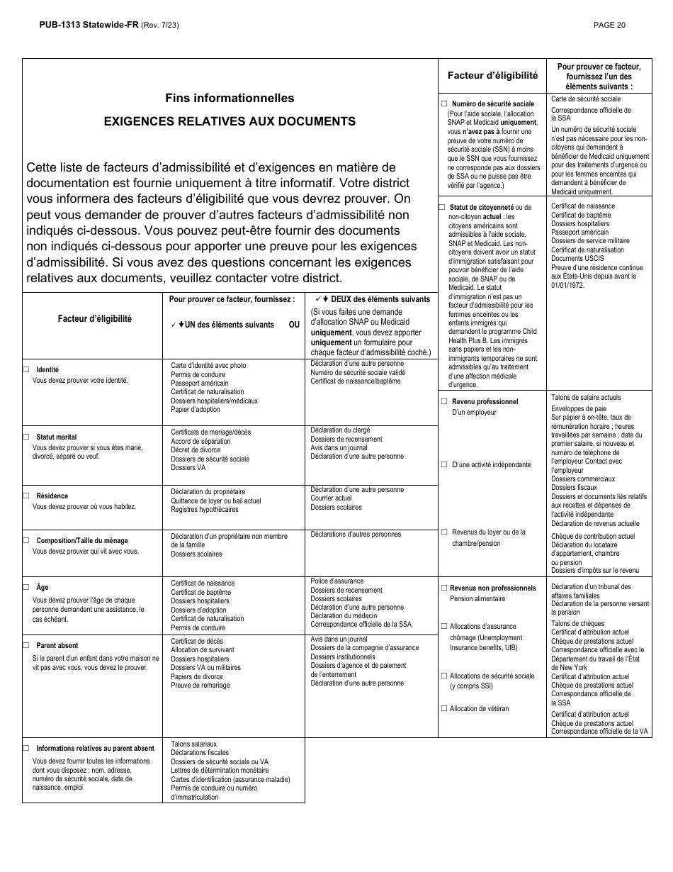 Instructions for Form LDSS-3174 New York State Recertification Form for Certain Benefits and Services - New York (French), Page 21