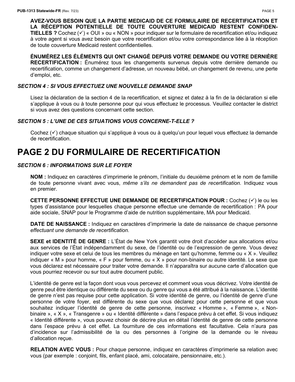 Instructions for Form LDSS-3174 New York State Recertification Form for Certain Benefits and Services - New York (French), Page 6