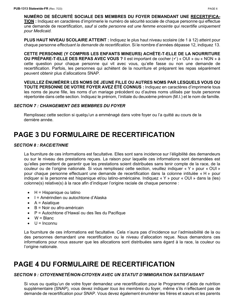 Instructions for Form LDSS-3174 New York State Recertification Form for Certain Benefits and Services - New York (French), Page 7