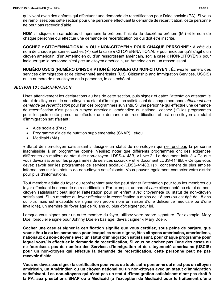 Instructions for Form LDSS-3174 New York State Recertification Form for Certain Benefits and Services - New York (French), Page 8