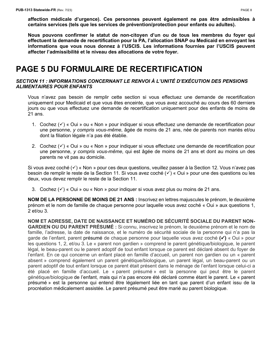 Instructions for Form LDSS-3174 New York State Recertification Form for Certain Benefits and Services - New York (French), Page 9