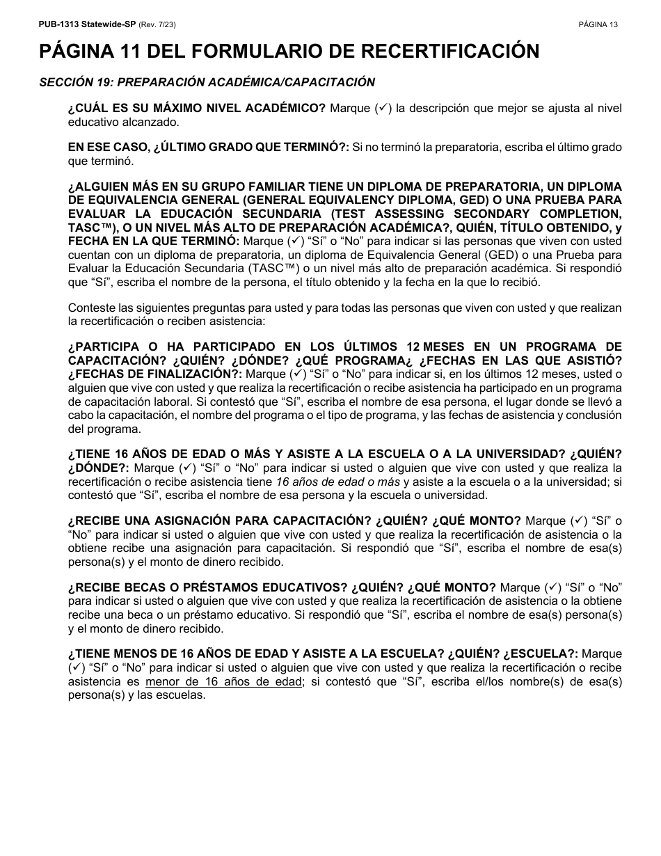 Instrucciones para Formulario LDSS-3174 Formulario De Recertificacion Para Ciertos Beneficios Y Servicios Del Estado De Nueva York - New York (Spanish), Page 14