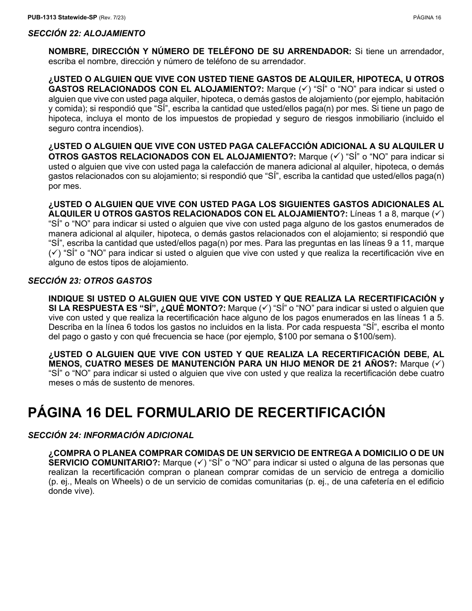 Instrucciones para Formulario LDSS-3174 Formulario De Recertificacion Para Ciertos Beneficios Y Servicios Del Estado De Nueva York - New York (Spanish), Page 17