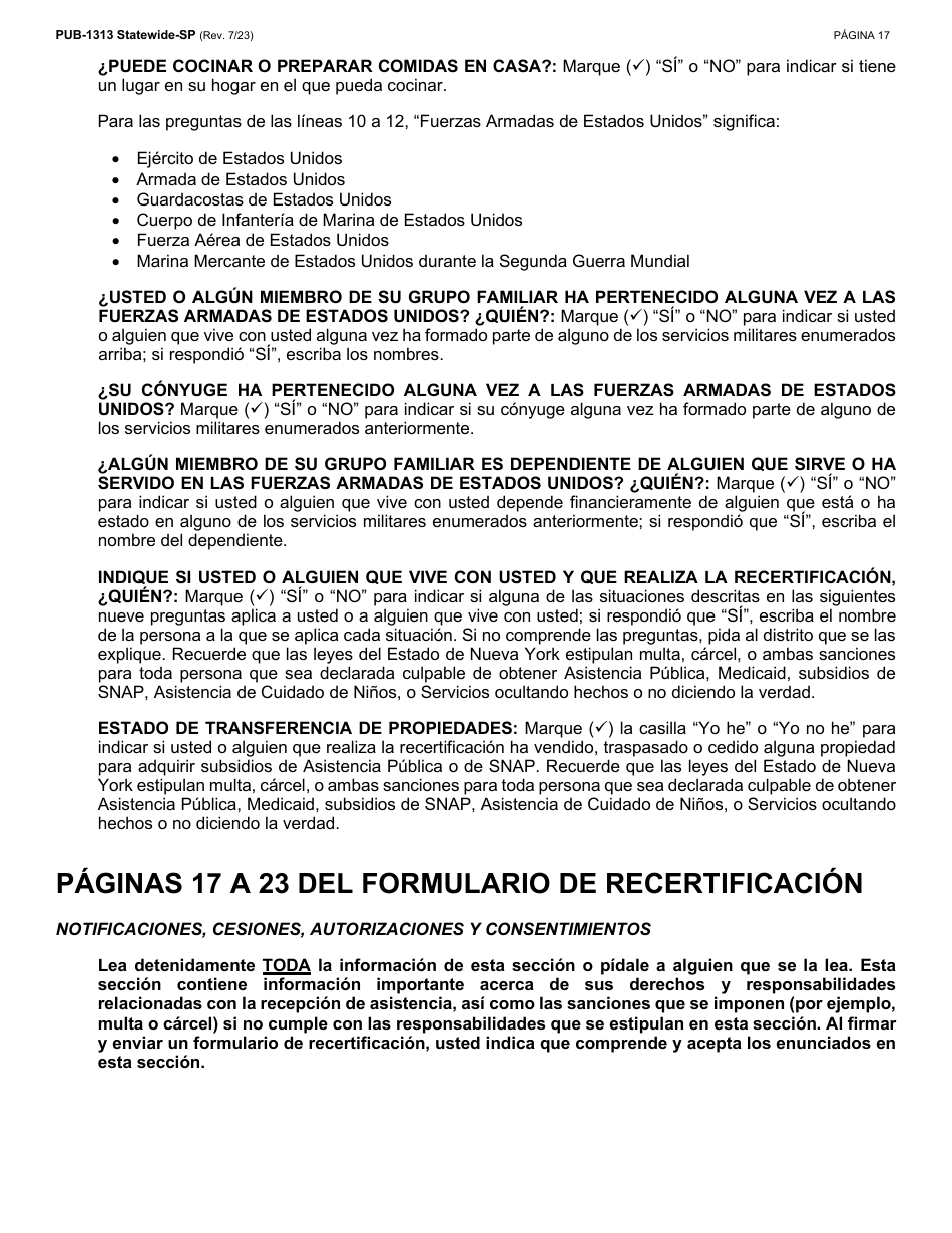 Instrucciones para Formulario LDSS-3174 Formulario De Recertificacion Para Ciertos Beneficios Y Servicios Del Estado De Nueva York - New York (Spanish), Page 18