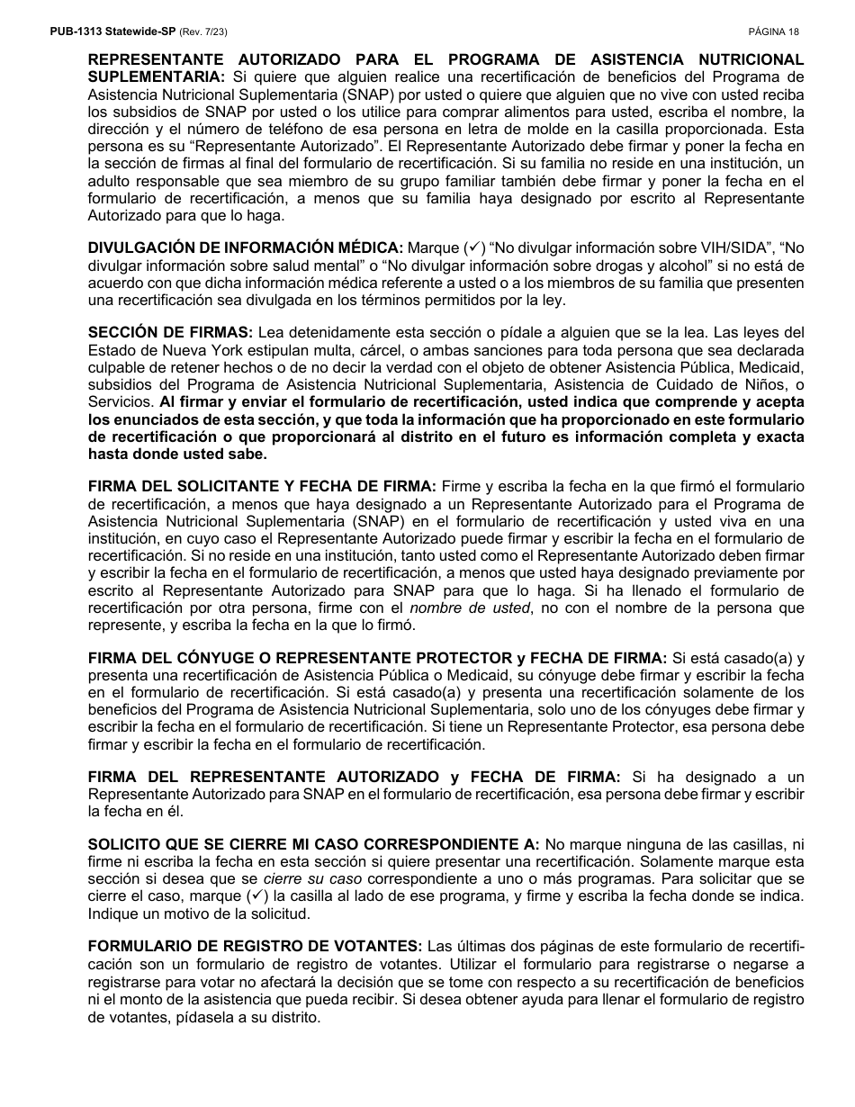 Instrucciones para Formulario LDSS-3174 Formulario De Recertificacion Para Ciertos Beneficios Y Servicios Del Estado De Nueva York - New York (Spanish), Page 19