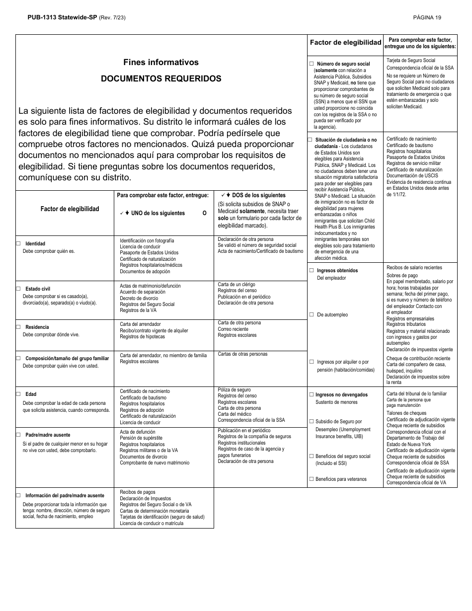 Instrucciones para Formulario LDSS-3174 Formulario De Recertificacion Para Ciertos Beneficios Y Servicios Del Estado De Nueva York - New York (Spanish), Page 20
