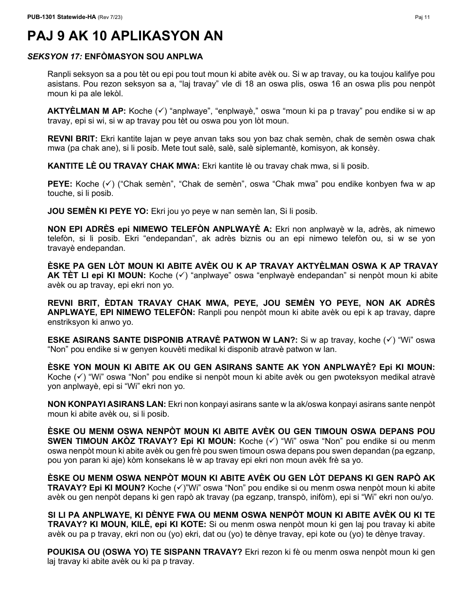 Instructions for Form LDSS-2921 New York State Application for Certain Benefits and Services - New York (Haitian Creole), Page 12