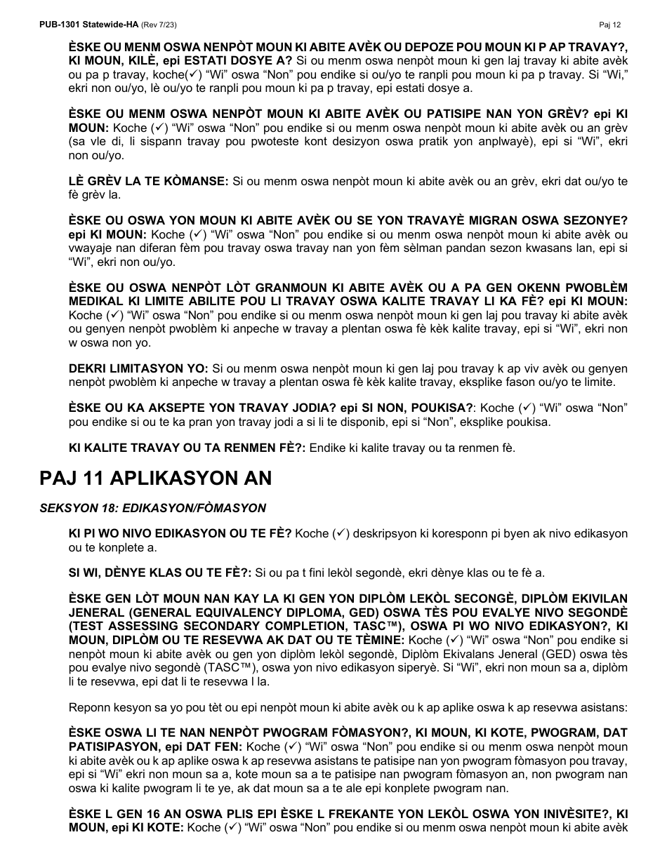 Instructions for Form LDSS-2921 New York State Application for Certain Benefits and Services - New York (Haitian Creole), Page 13