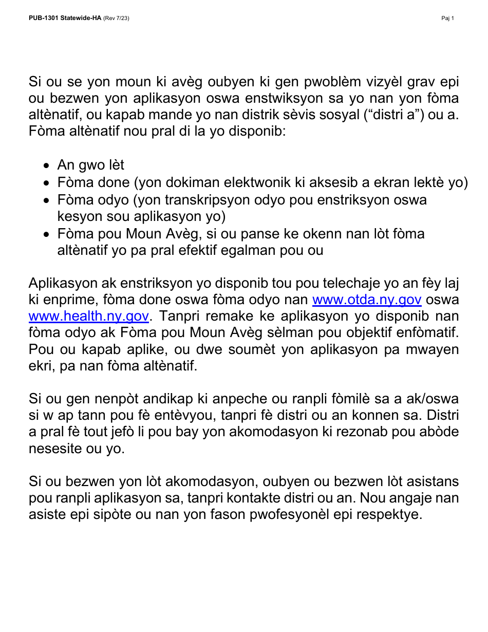 Instructions for Form LDSS-2921 New York State Application for Certain Benefits and Services - New York (Haitian Creole), Page 2