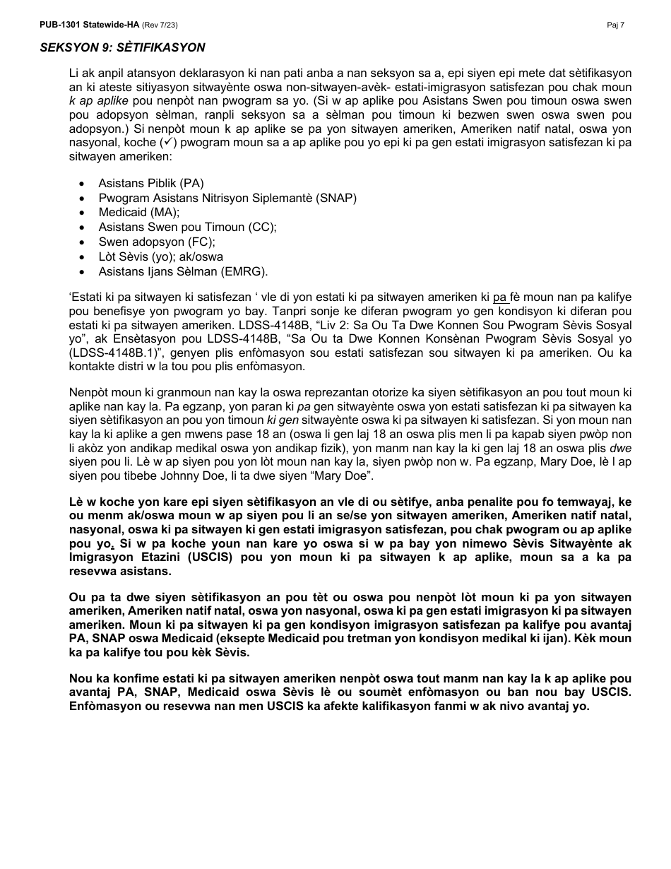 Instructions for Form LDSS-2921 New York State Application for Certain Benefits and Services - New York (Haitian Creole), Page 8