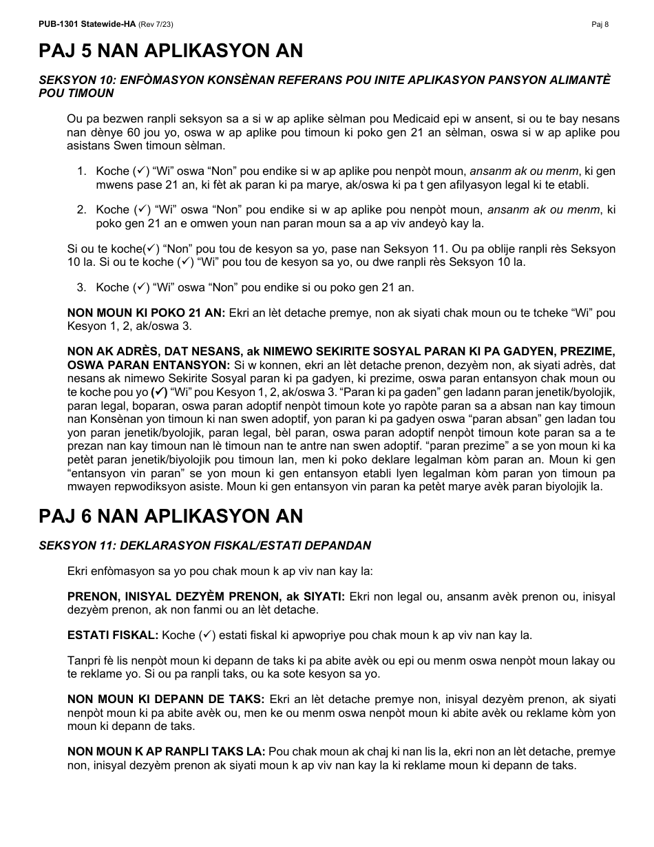 Instructions for Form LDSS-2921 New York State Application for Certain Benefits and Services - New York (Haitian Creole), Page 9