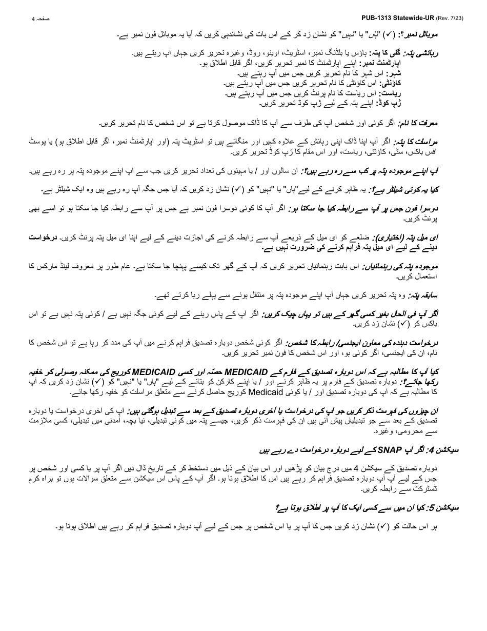 Instructions for Form LDSS-3174 New York State Recertification Form for Certain Benefits and Services - New York (Urdu), Page 5