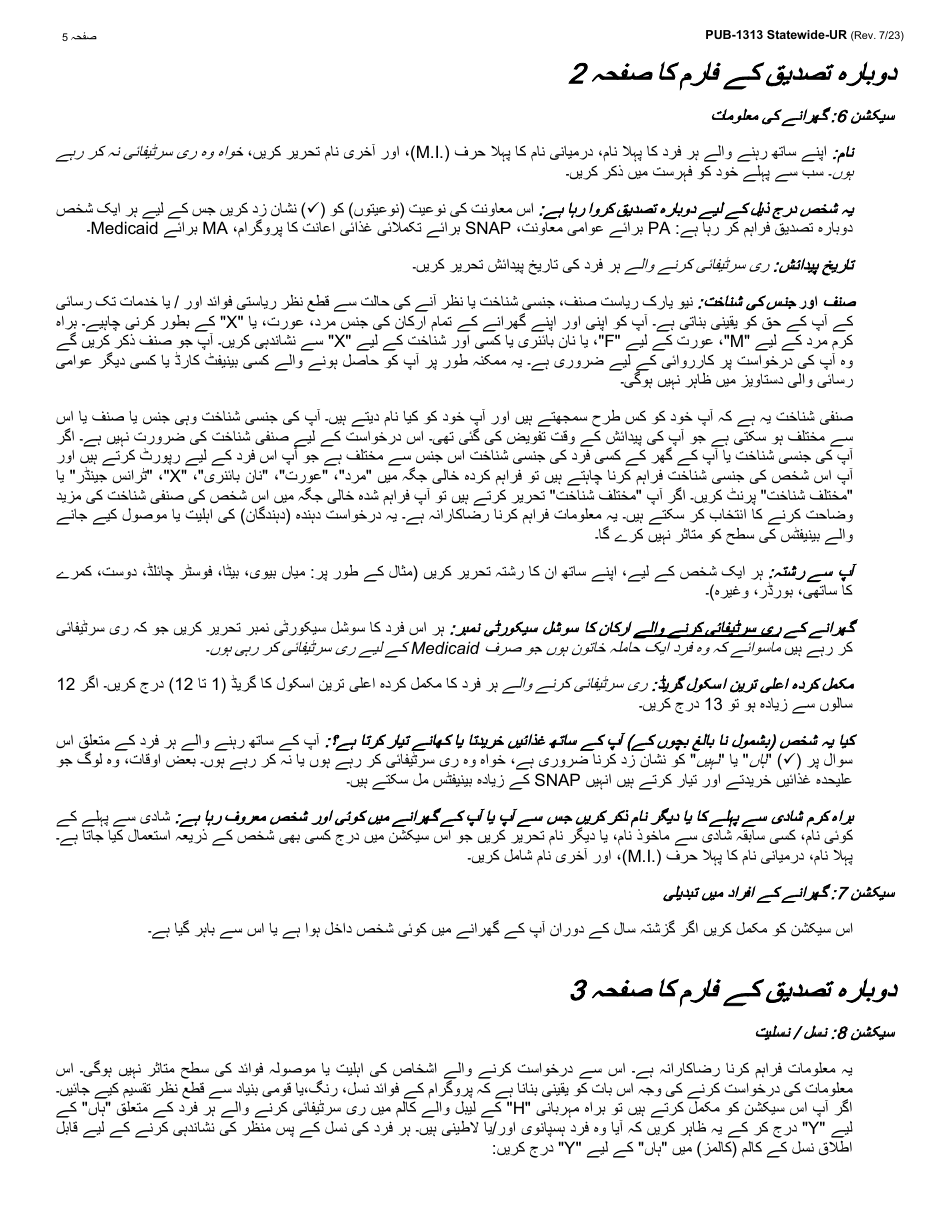 Instructions for Form LDSS-3174 New York State Recertification Form for Certain Benefits and Services - New York (Urdu), Page 6