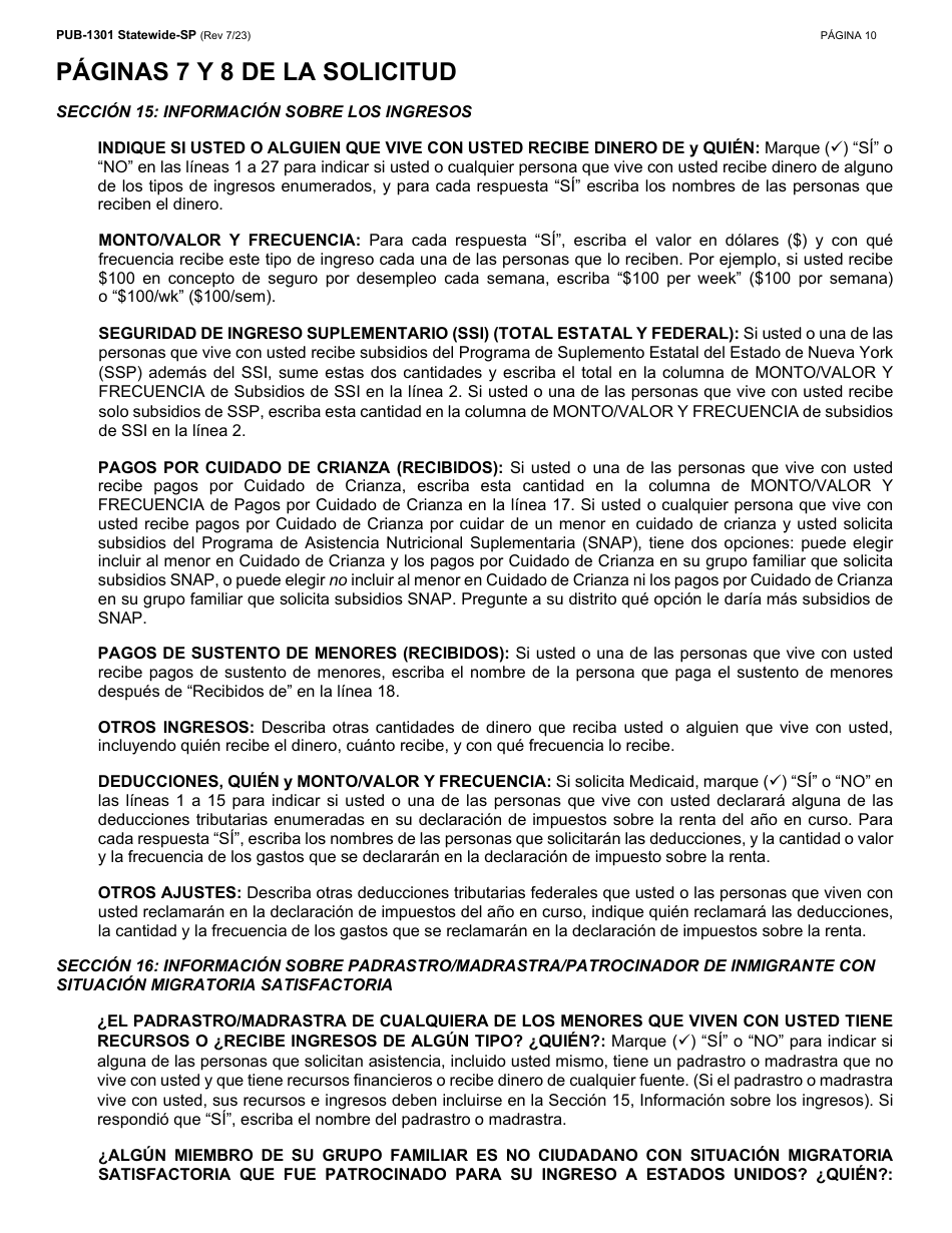 Instrucciones para Formulario LDSS-2921 Solicitud Para Ciertos Subsidios Y Servicios Del Estado De Nueva York - New York (Spanish), Page 11