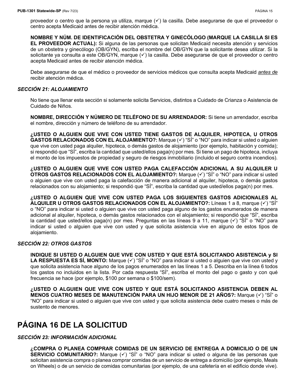 Instrucciones para Formulario LDSS-2921 Solicitud Para Ciertos Subsidios Y Servicios Del Estado De Nueva York - New York (Spanish), Page 16
