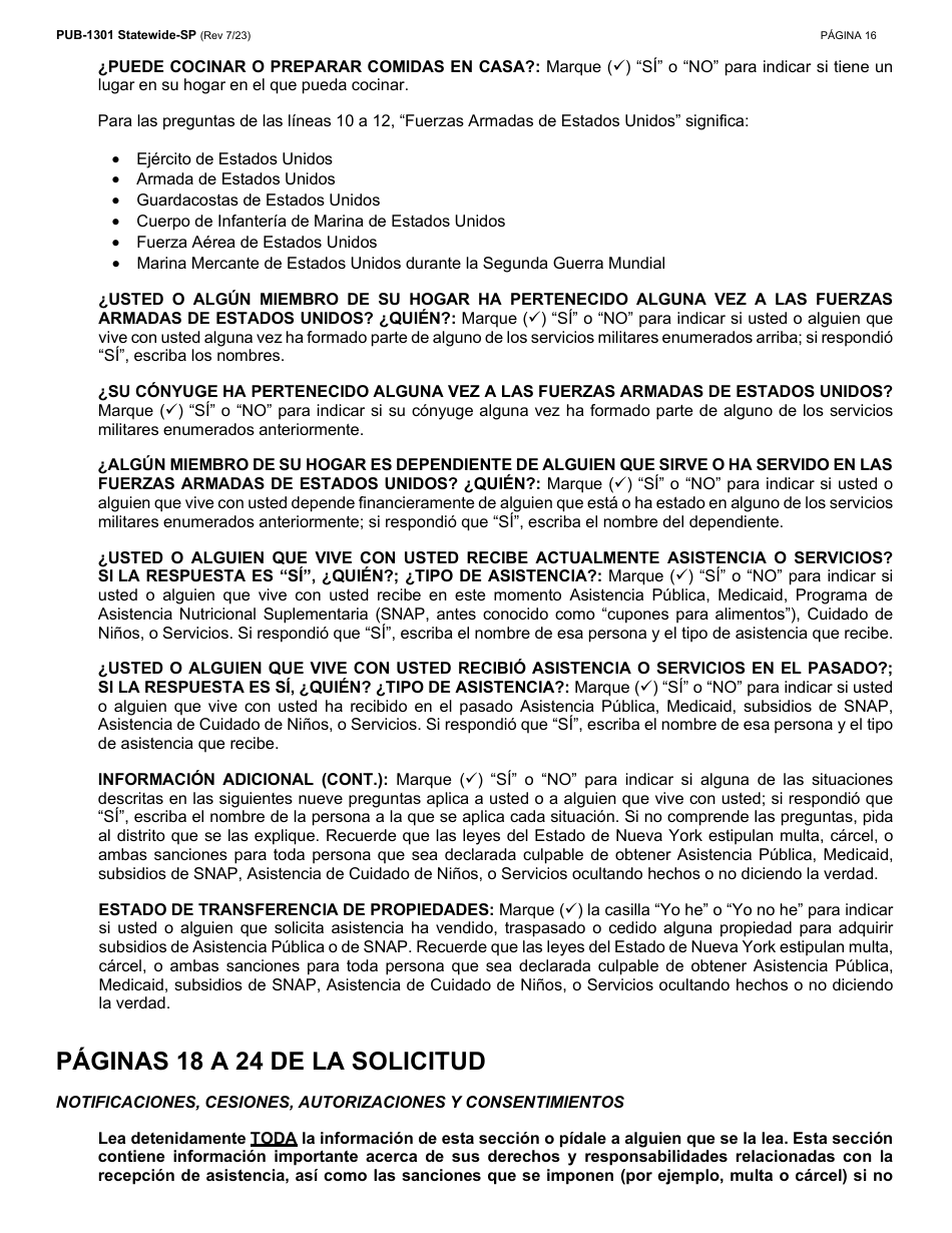 Instrucciones para Formulario LDSS-2921 Solicitud Para Ciertos Subsidios Y Servicios Del Estado De Nueva York - New York (Spanish), Page 17