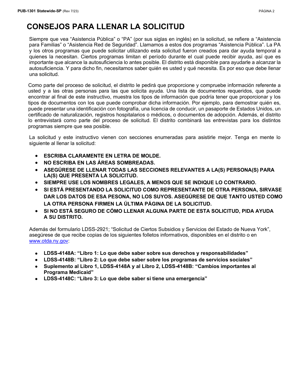 Instrucciones para Formulario LDSS-2921 Solicitud Para Ciertos Subsidios Y Servicios Del Estado De Nueva York - New York (Spanish), Page 3