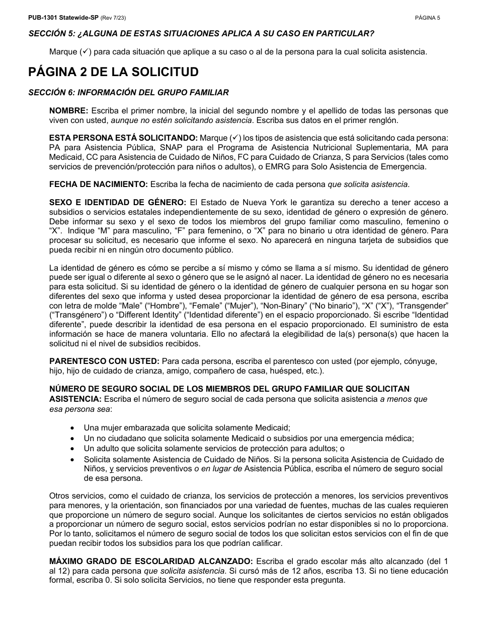 Instrucciones para Formulario LDSS-2921 Solicitud Para Ciertos Subsidios Y Servicios Del Estado De Nueva York - New York (Spanish), Page 6