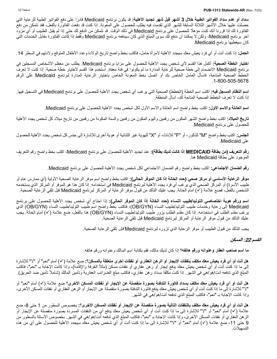 Instructions for Form LDSS-3174 New York State Recertification Form for Certain Benefits and Services - New York (Arabic), Page 13