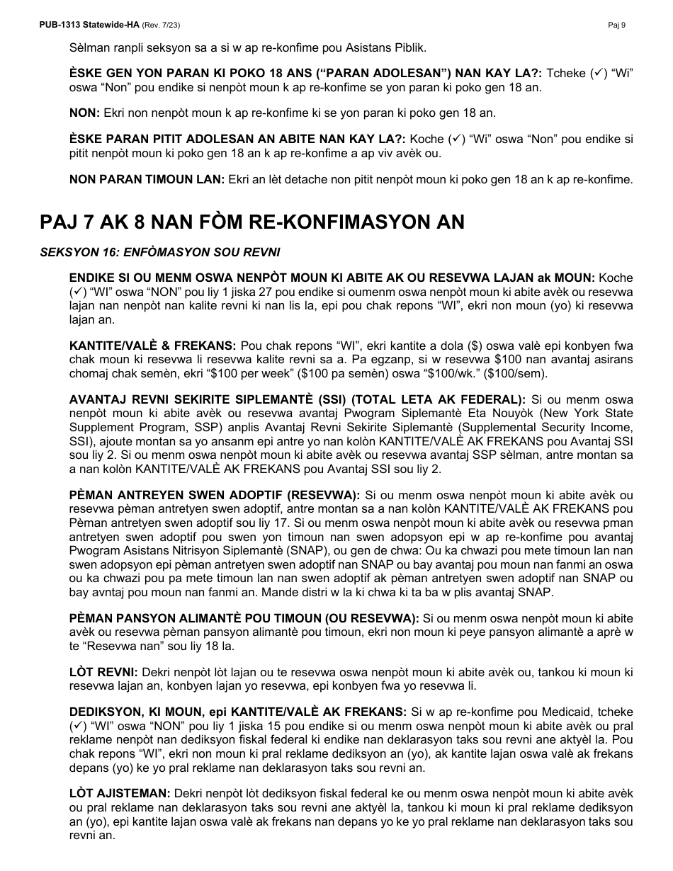 Instructions for Form LDSS-3174 New York State Recertification Form for Certain Benefits and Services - New York (Haitian Creole), Page 10