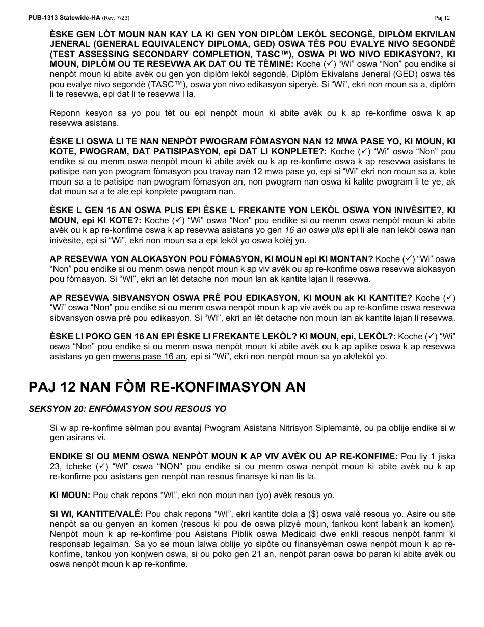Instructions for Form LDSS-3174 New York State Recertification Form for Certain Benefits and Services - New York (Haitian Creole), Page 13
