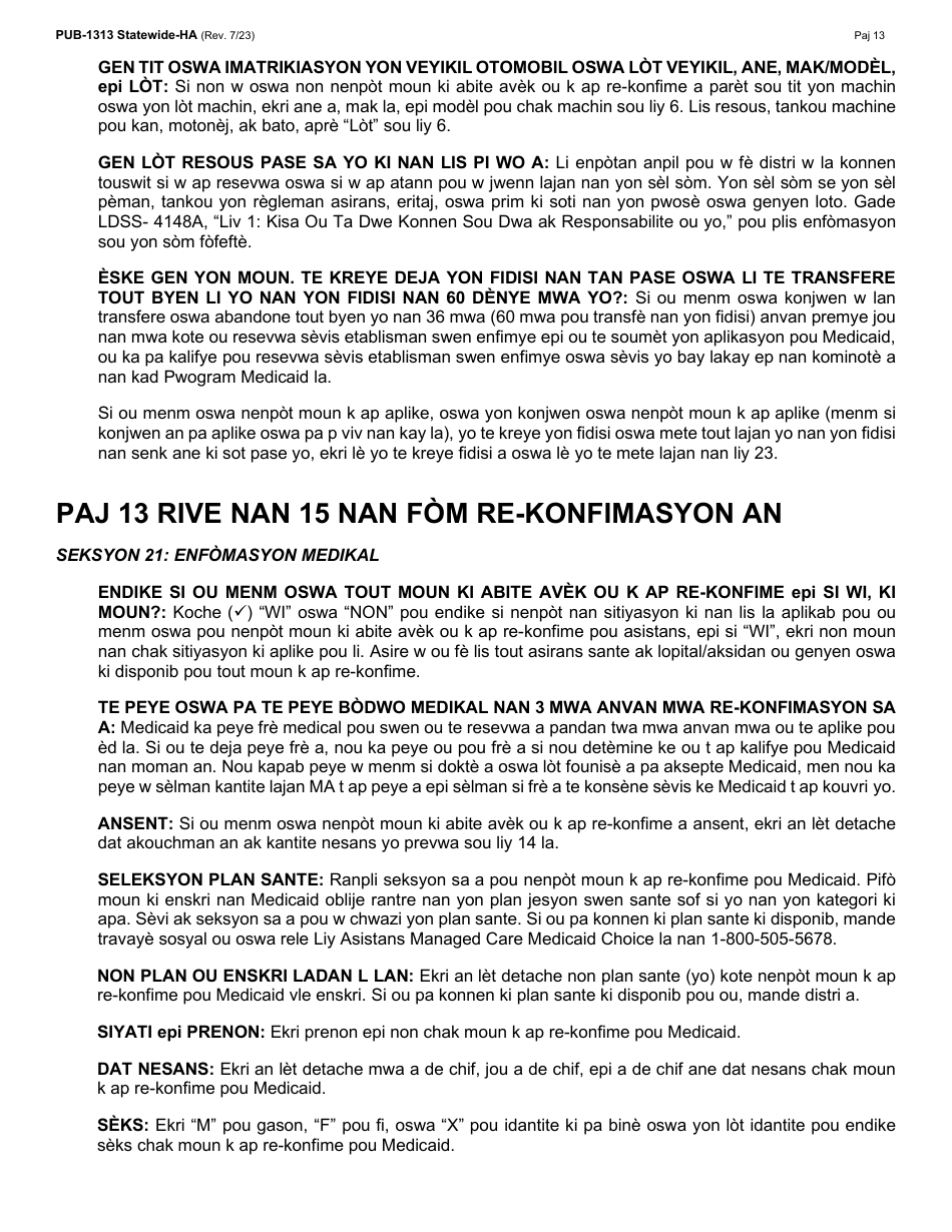 Instructions for Form LDSS-3174 New York State Recertification Form for Certain Benefits and Services - New York (Haitian Creole), Page 14
