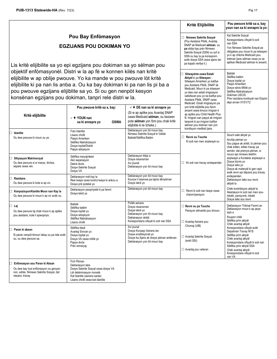 Instructions for Form LDSS-3174 New York State Recertification Form for Certain Benefits and Services - New York (Haitian Creole), Page 18