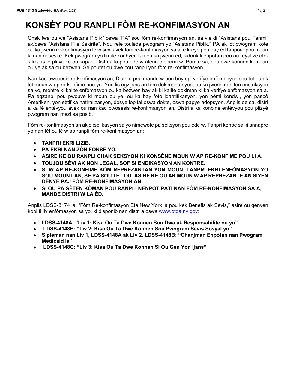Instructions for Form LDSS-3174 New York State Recertification Form for Certain Benefits and Services - New York (Haitian Creole), Page 3