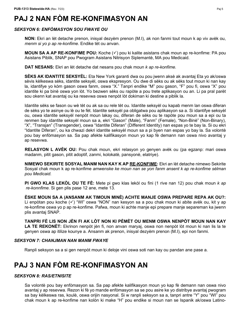 Instructions for Form LDSS-3174 New York State Recertification Form for Certain Benefits and Services - New York (Haitian Creole), Page 6