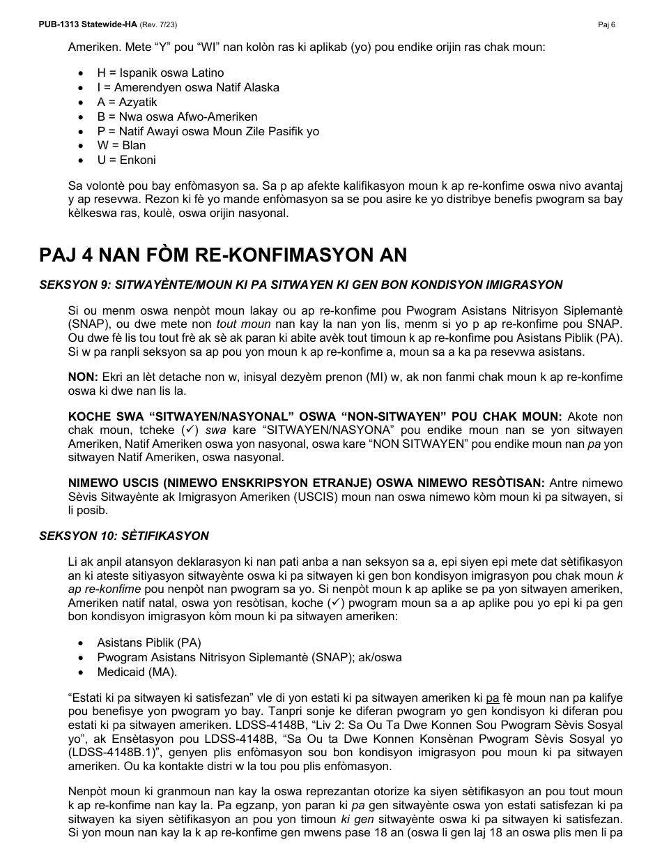 Instructions for Form LDSS-3174 New York State Recertification Form for Certain Benefits and Services - New York (Haitian Creole), Page 7