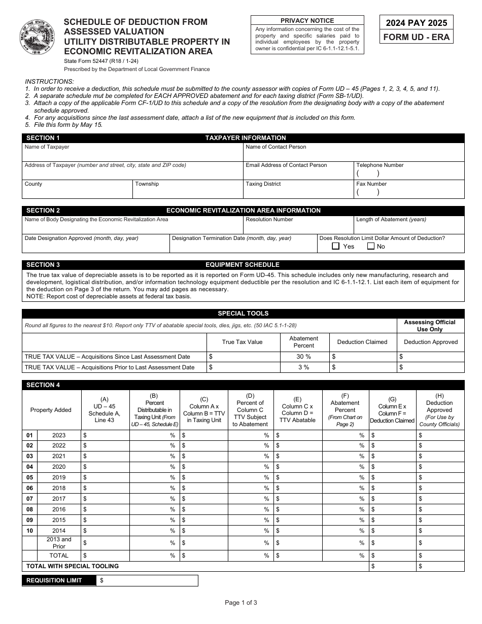 Form UDERA (State Form 52447) 2025 Fill Out, Sign Online and