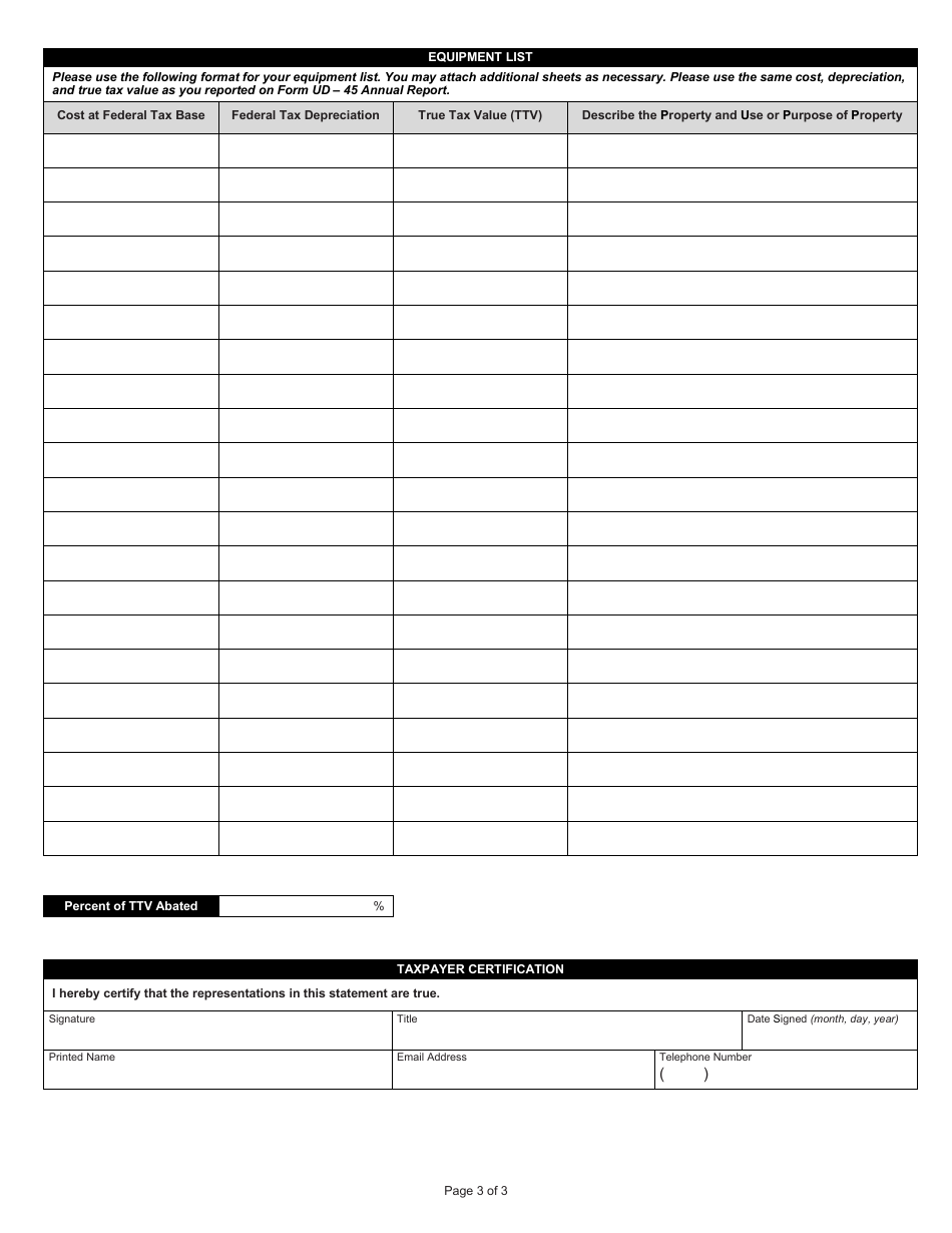Form UD-ERA (State Form 52447) Schedule of Deduction From Assessed Valuation Utility Distributable Property in Economic Revitalization Area - Indiana, Page 3